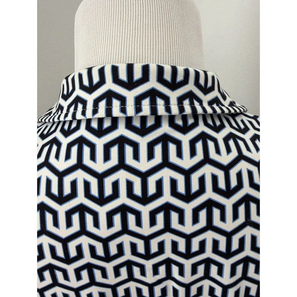 J. McLaughlin Dress‎ Catalina Cloth 3/4 Sleeve Blue/ White Geometric Dress XS - Picture 5 of 11